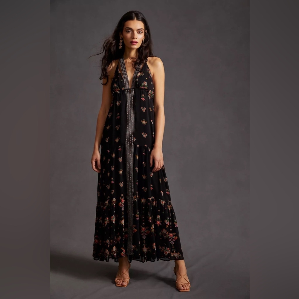 Poshmark Anthropologie Floral V Neck Maxi Dress